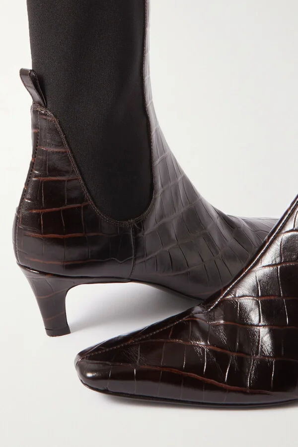 TOTEME - + Net Sustain The Mid Heel Croc-effect Leather Ankle Boots - Brown - Image 4