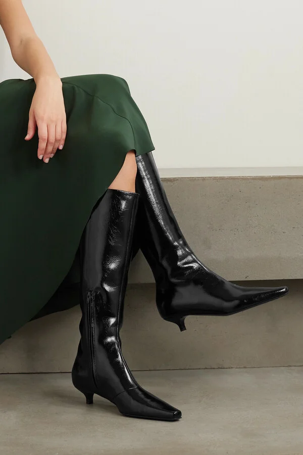 TOTEME - + Net Sustain The Slim Crinkled Patent-leather Knee Boots - Black - Image 2