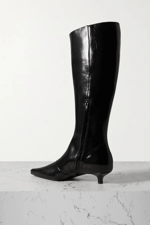TOTEME - + Net Sustain The Slim Crinkled Patent-leather Knee Boots - Black - Image 3