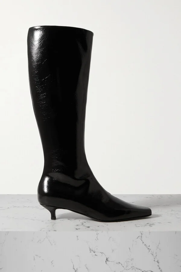 TOTEME - + Net Sustain The Slim Crinkled Patent-leather Knee Boots - Black