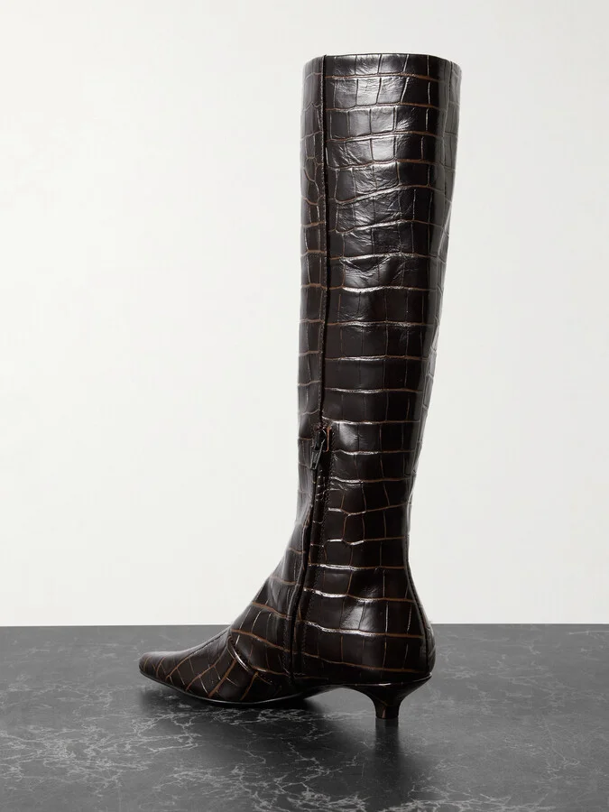 TOTEME - + Net Sustain The Slim Croc-effect Leather Knee Boots - Brown - Image 3