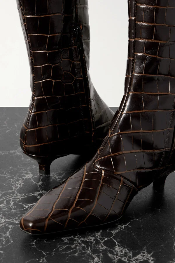 TOTEME - + Net Sustain The Slim Croc-effect Leather Knee Boots - Brown - Image 4