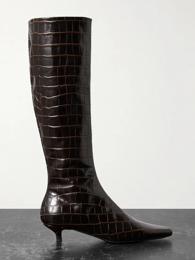 TOTEME - + Net Sustain The Slim Croc-effect Leather Knee Boots - Brown