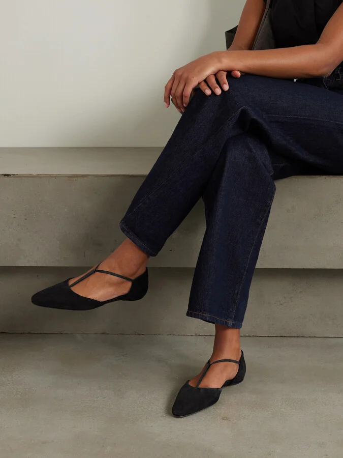 TOTEME - + Net Sustain The T-strap Suede Point-toe Flats - Black - Image 2