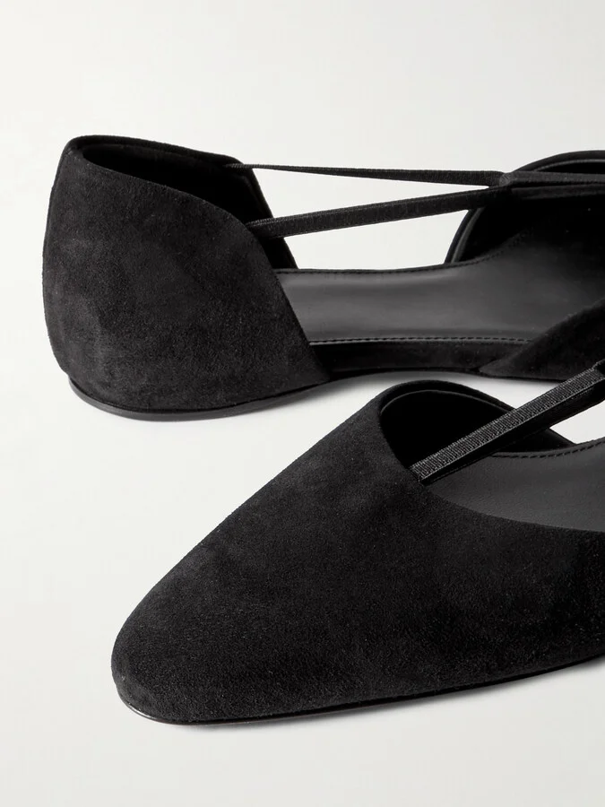 TOTEME - + Net Sustain The T-strap Suede Point-toe Flats - Black - Image 4