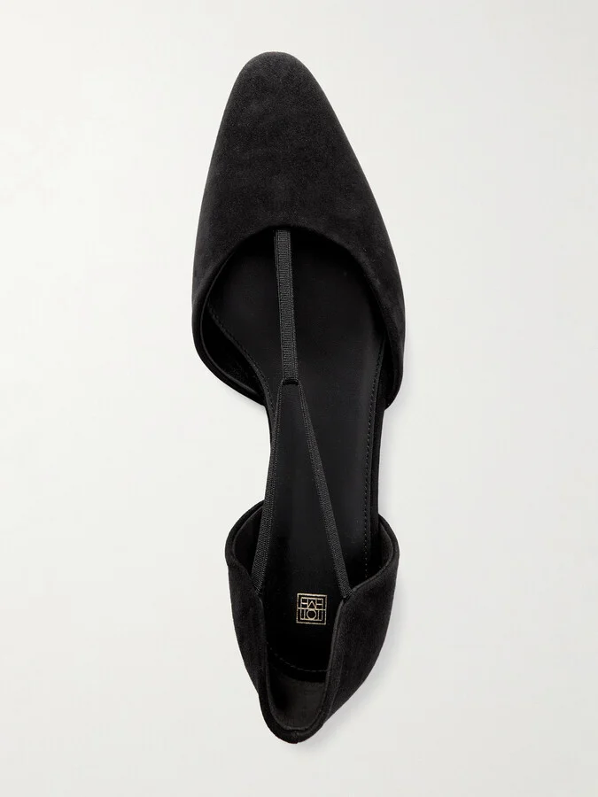 TOTEME - + Net Sustain The T-strap Suede Point-toe Flats - Black - Image 5
