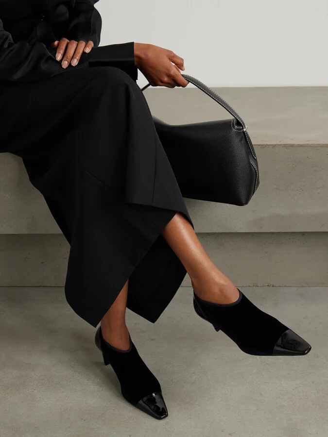 TOTEME - Patent Leather-trimmed Velvet Ankle Boots - Black - Image 2