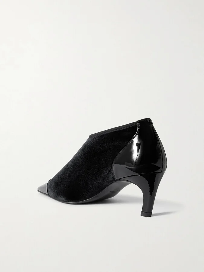 TOTEME - Patent Leather-trimmed Velvet Ankle Boots - Black - Image 3
