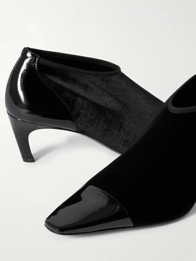 TOTEME - Patent Leather-trimmed Velvet Ankle Boots - Black - Image 4