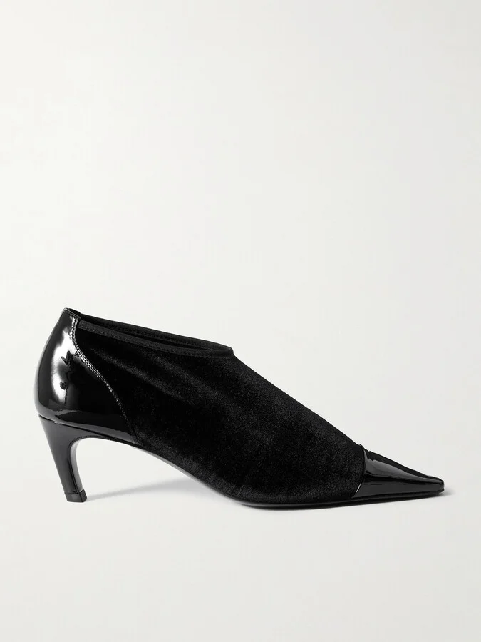 TOTEME - Patent Leather-trimmed Velvet Ankle Boots - Black
