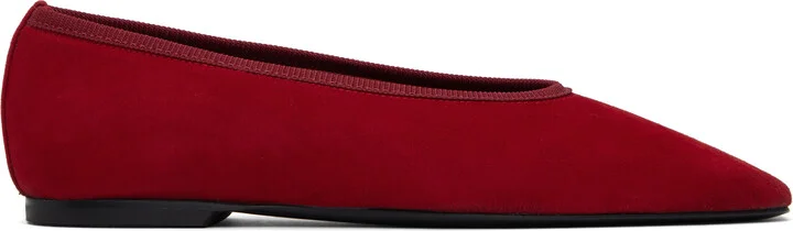 TOTEME Red Minimalist Suede Ballerina Flats