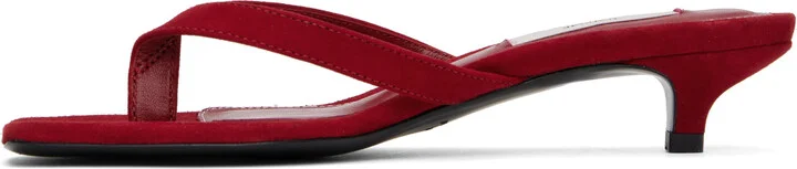 TOTEME Red Suede Heeled Flip-Flops - Image 3