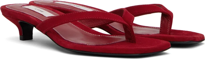 TOTEME Red Suede Heeled Flip-Flops - Image 4