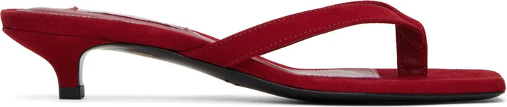 TOTEME Red Suede Heeled Flip-Flops