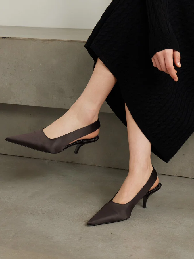 TOTEME - Satin Slingback Pumps - Brown - Image 2