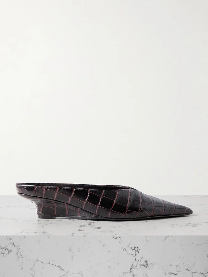 TOTEME - Sharp Croc-effect Leather Mules - Brown