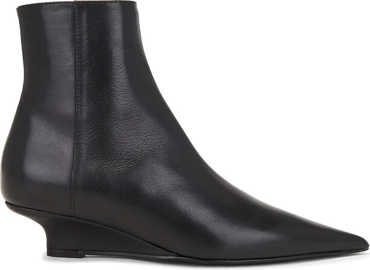 Toteme Sharp Leather Ankle Boot in Black