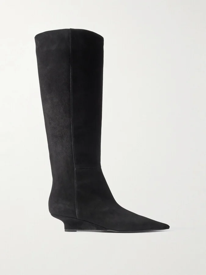 TOTEME - Sharp Suede Knee Boots - Black