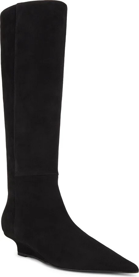 Toteme Sharp Suede Knee High Boot in Black - Image 2