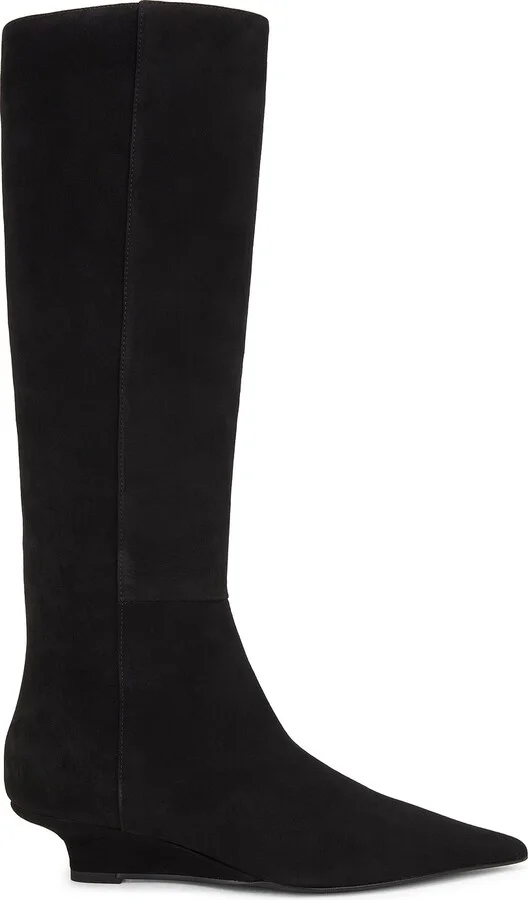 Toteme Sharp Suede Knee High Boot in Black
