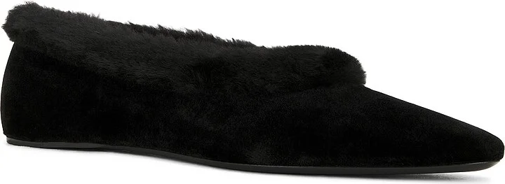 Toteme Shearling Edge Velvet Ballerina Flat in Black - Image 2