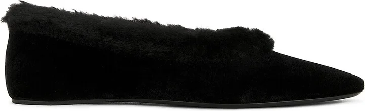 Toteme Shearling Edge Velvet Ballerina Flat in Black