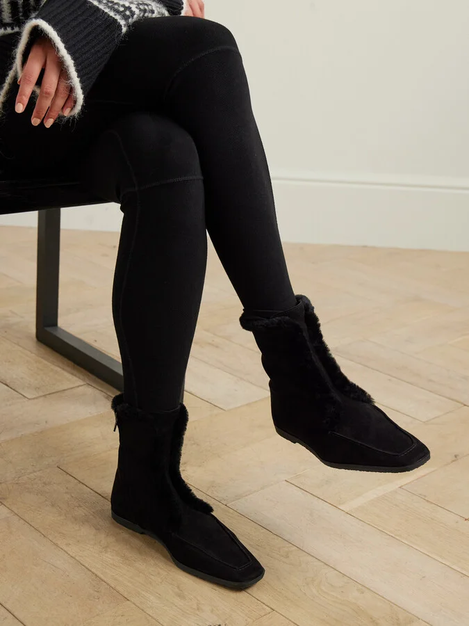 TOTEME - Shearling-trimmed Suede Ankle Boots - Black - Image 2