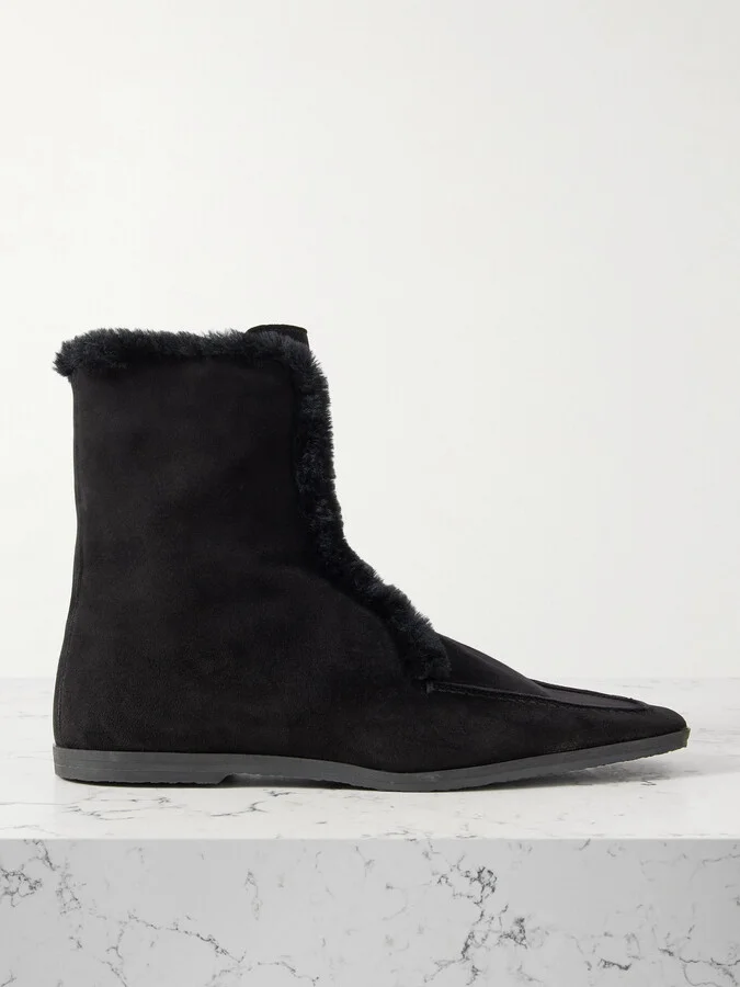 TOTEME - Shearling-trimmed Suede Ankle Boots - Black