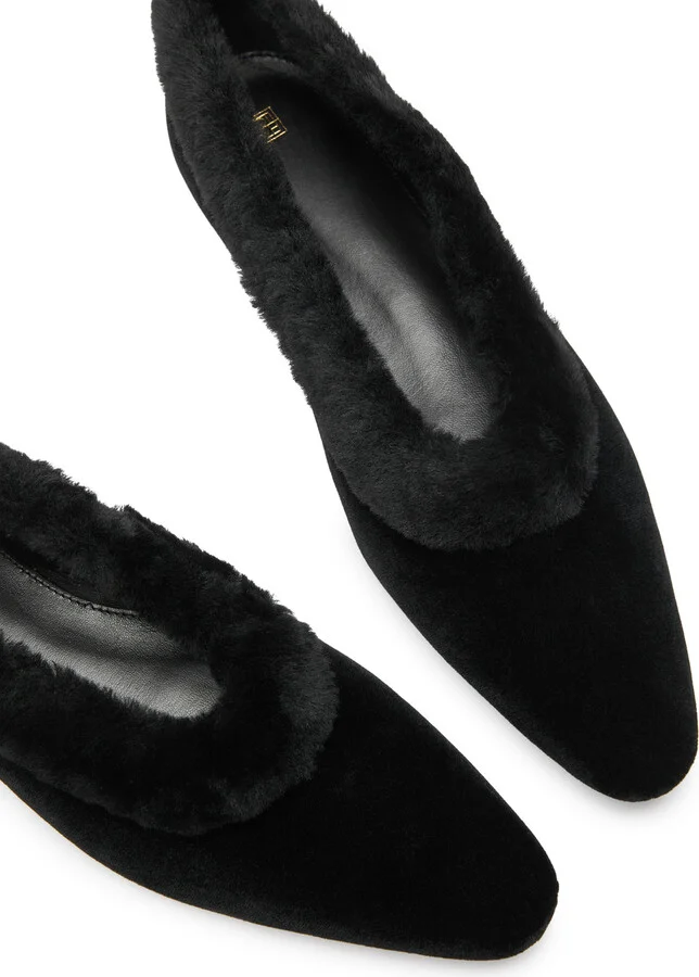 Toteme Shearling-trimmed Velvet Flats - Image 3