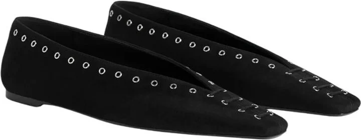 TOTEME Suede Ballet Shoes With Black Laces - Image 2
