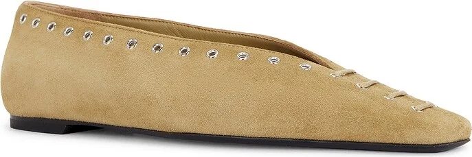 Toteme Suede Lace Up Ballerina Flat in Beige - Image 2