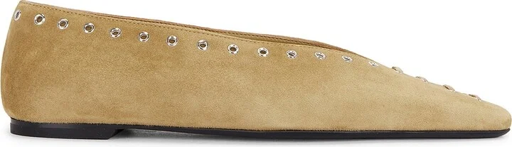Toteme Suede Lace Up Ballerina Flat in Beige