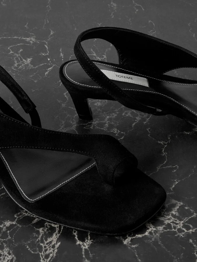 TOTEME - Suede Slingback Sandals - Black - Image 4