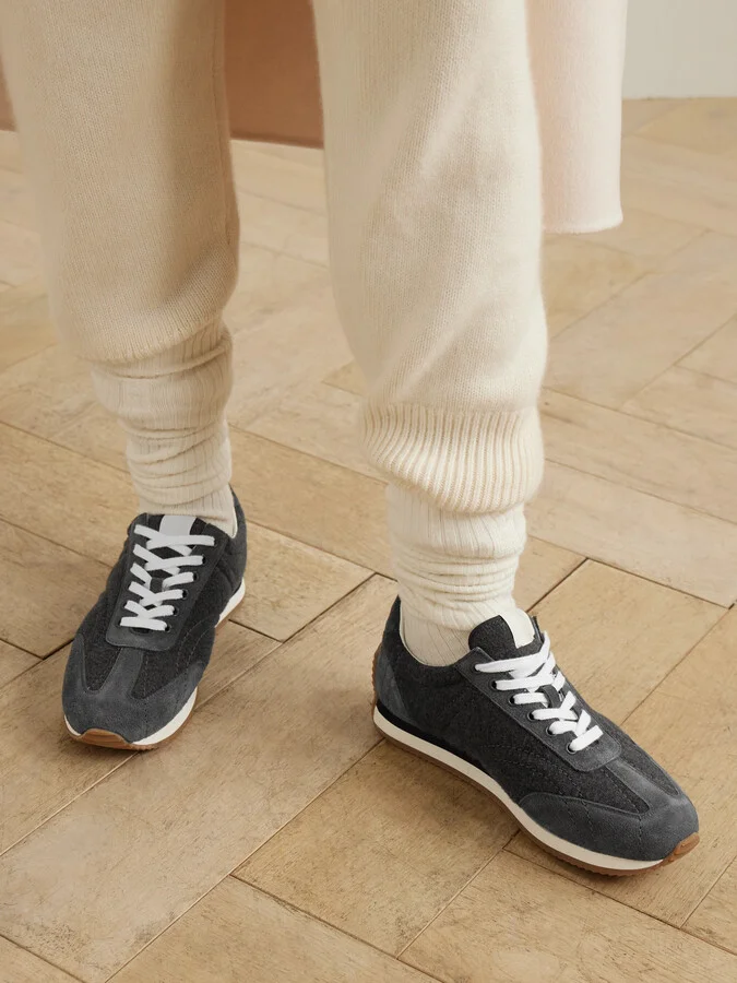 TOTEME - Suede-trimmed Wool-flannel Sneakers - Gray - Image 2