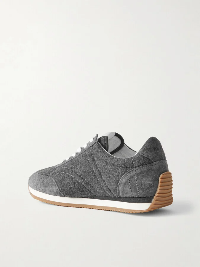 TOTEME - Suede-trimmed Wool-flannel Sneakers - Gray - Image 3