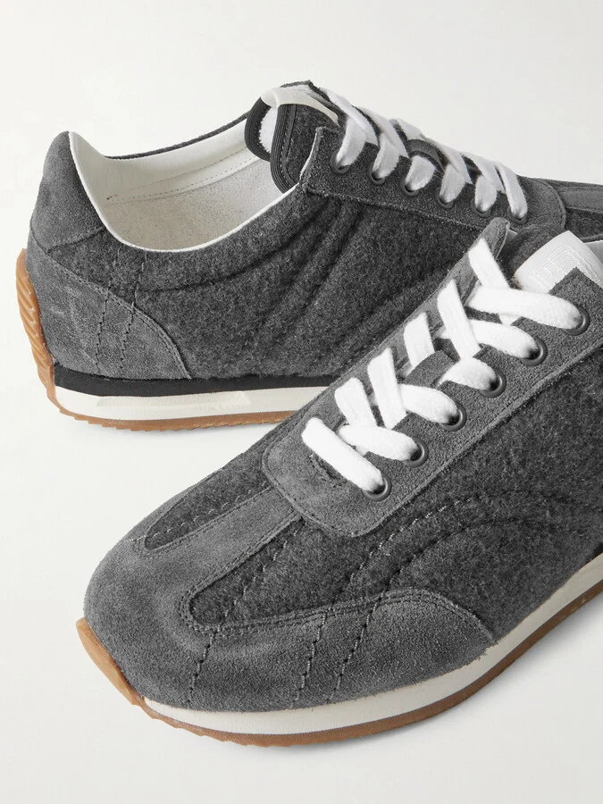 TOTEME - Suede-trimmed Wool-flannel Sneakers - Gray - Image 4