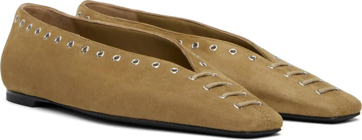 TOTEME Tan Suede Lace-Up Ballerina Flats - Image 4
