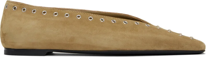 TOTEME Tan Suede Lace-Up Ballerina Flats