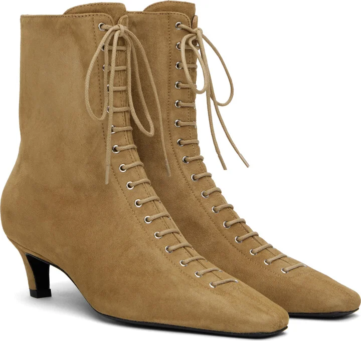 TOTEME Tan Suede Lace-Up Boots - Image 4