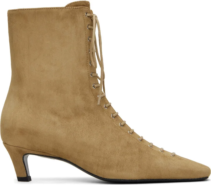 TOTEME Tan Suede Lace-Up Boots
