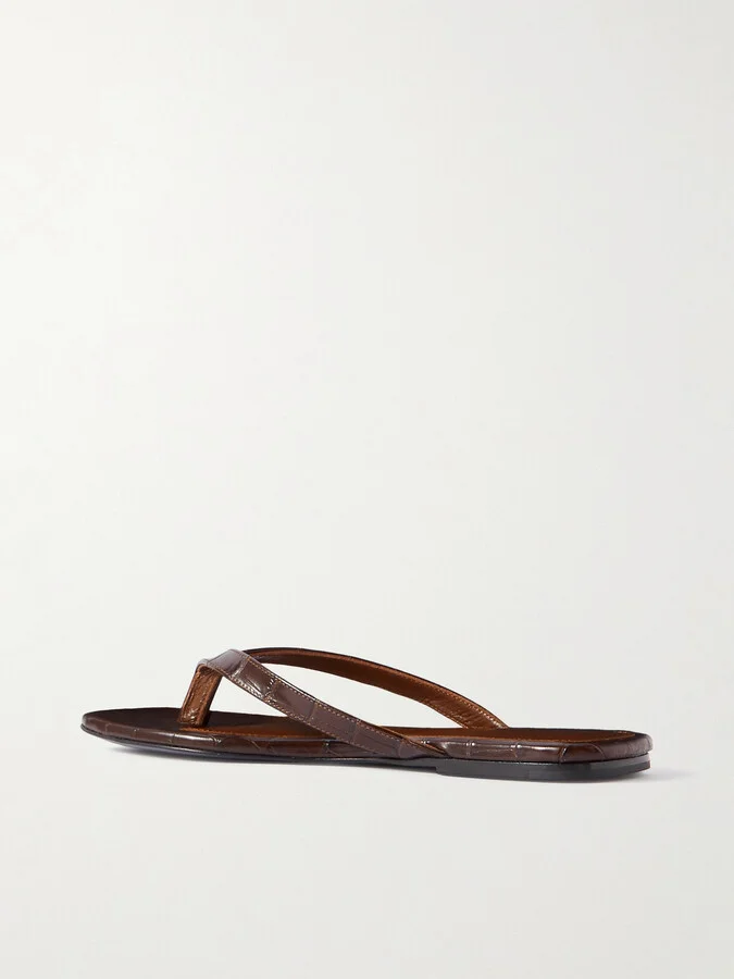 TOTEME - The Flip-flop Flat Croc-effect Leather Flip Flops - Brown - Image 3