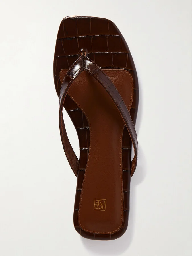 TOTEME - The Flip-flop Flat Croc-effect Leather Flip Flops - Brown - Image 5