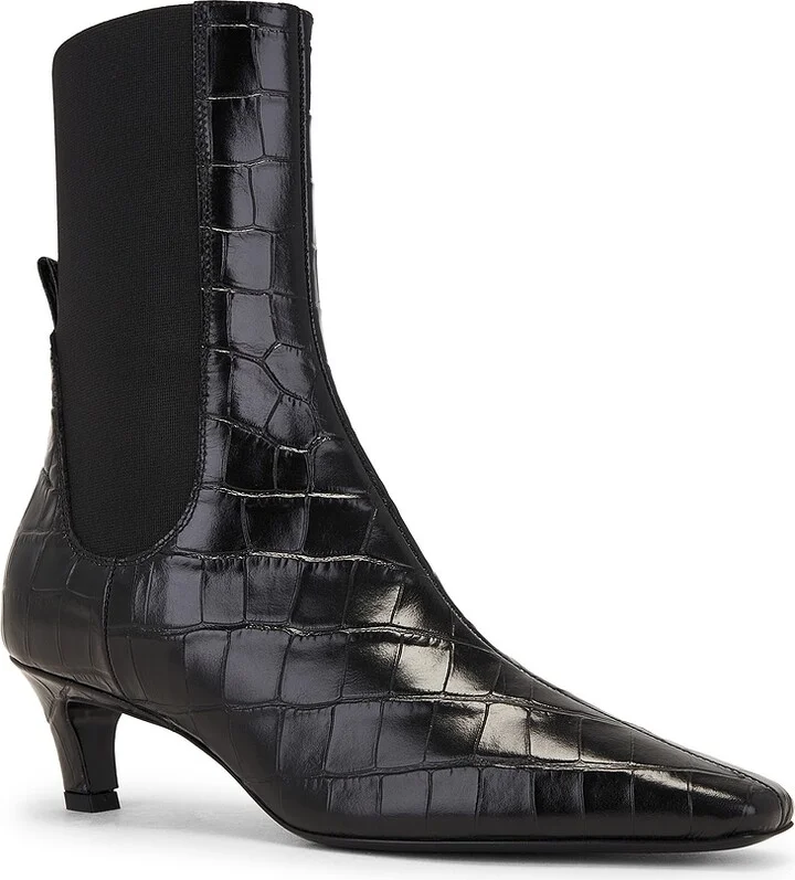 Toteme The Mid Heel Leather Boot in Black - Image 2