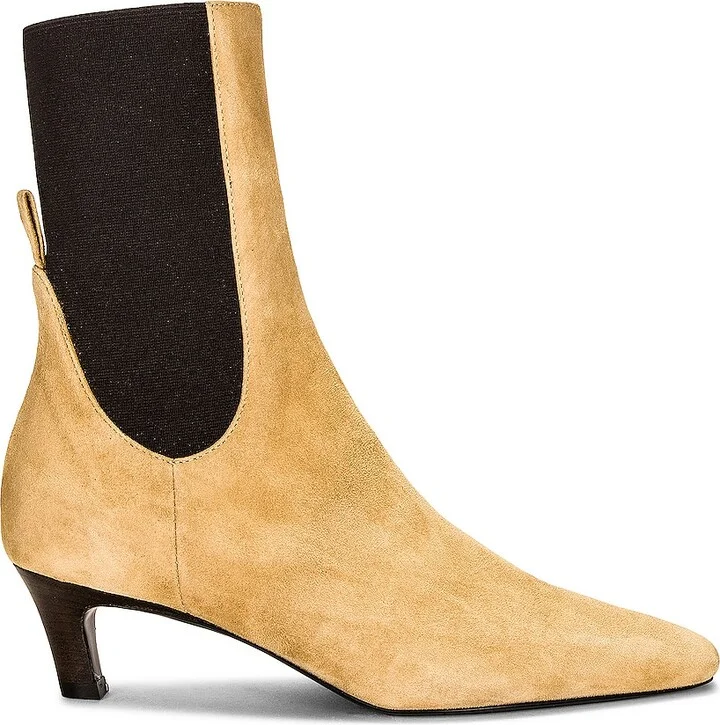 Toteme The Mid Heel Suede Boot in Beige
