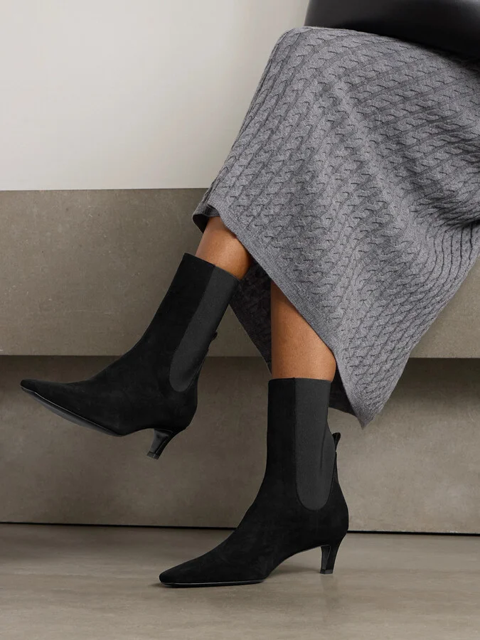 TOTEME - The Mid Heel Suede Chelsea Boots - Black - Image 2