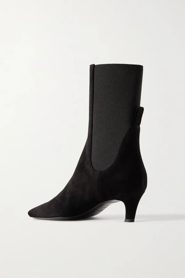 TOTEME - The Mid Heel Suede Chelsea Boots - Black - Image 3