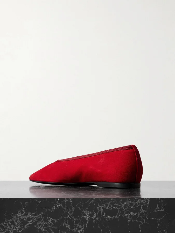 TOTEME - The Minimalist Grosgrain-trimmed Suede Ballet Flats - Red - Image 3