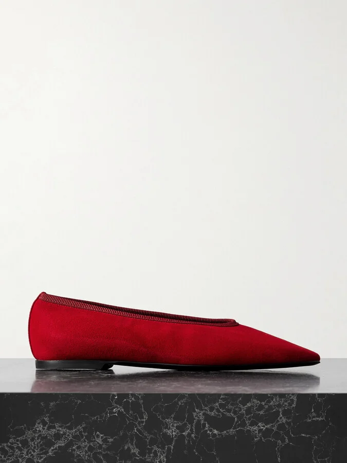 TOTEME - The Minimalist Grosgrain-trimmed Suede Ballet Flats - Red