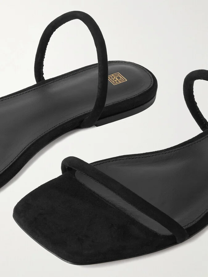 TOTEME - The Minimalist Suede Slides - Black - Image 4