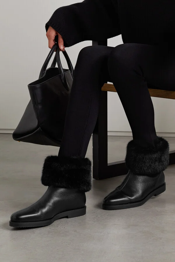 TOTEME - The Off-duty Faux Fur-lined Textured-leather Boots - Black - Image 2